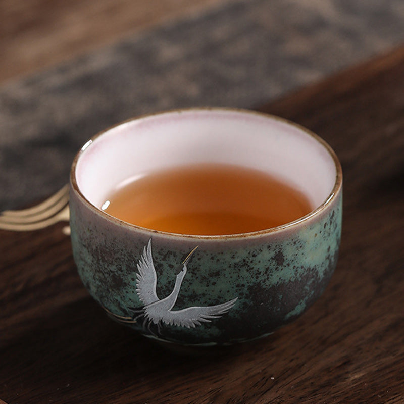 Buddha Stones Auspicious Crane Ceramic Teacup Kung Fu Tea Cup Bowl - image 4