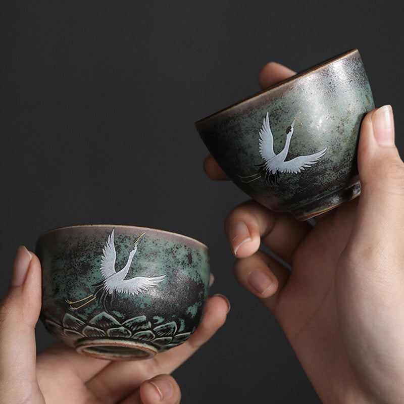Buddha Stones Auspicious Crane Ceramic Teacup Kung Fu Tea Cup Bowl - image 0