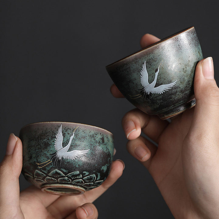 Buddha Stones Auspicious Crane Ceramic Teacup Kung Fu Tea Cup Bowl - image 0