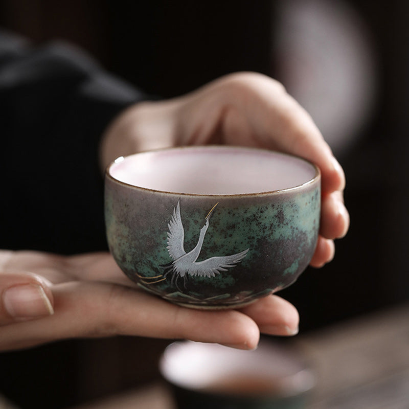 Buddha Stones Auspicious Crane Ceramic Teacup Kung Fu Tea Cup Bowl - image 5