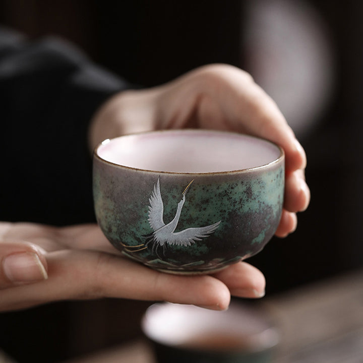 Buddha Stones Auspicious Crane Ceramic Teacup Kung Fu Tea Cup Bowl - image 5