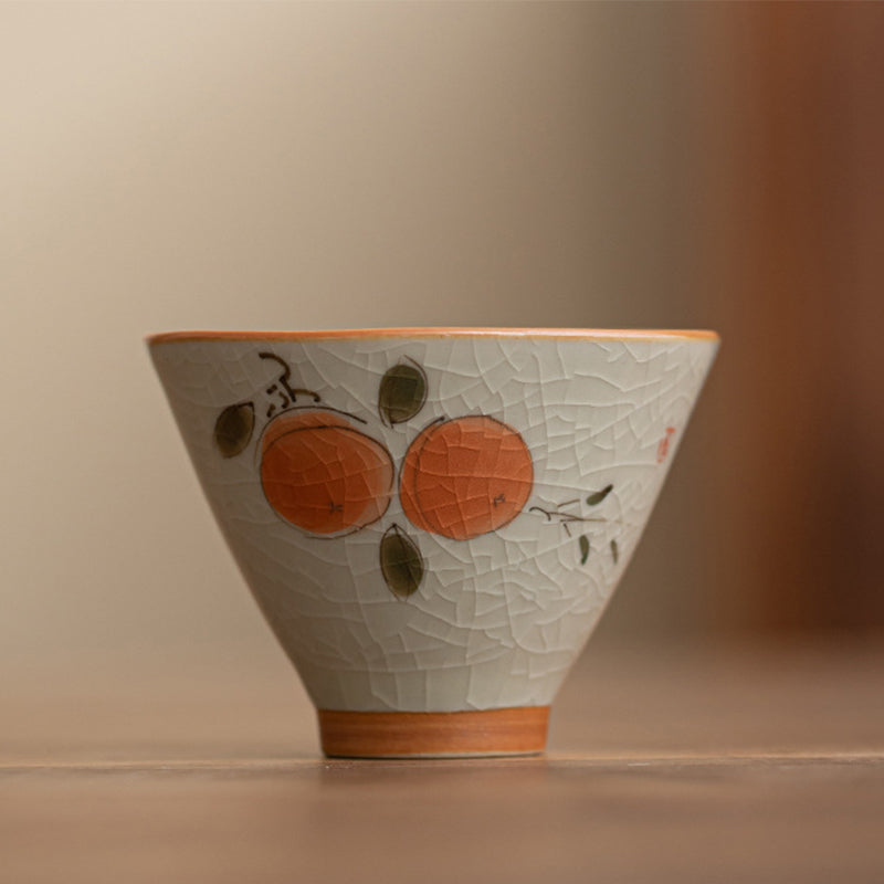 Buddha Stones Persimmon Boat Koi Fish Lotus Ceramic Teacup Kung Fu Tea Cup 50ml - Persimmon 6.6cm*4.9cm*50ml - image 2