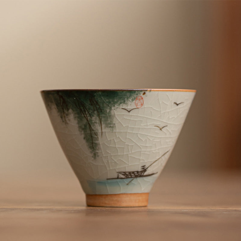 Buddha Stones Persimmon Boat Koi Fish Lotus Ceramic Teacup Kung Fu Tea Cup 50ml - Boat 6.6cm*4.9cm*50ml - image 4