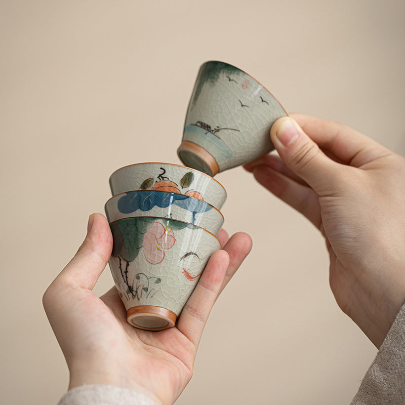 Buddha Stones Persimmon Boat Koi Fish Lotus Ceramic Teacup Kung Fu Tea Cup 50ml - image 0