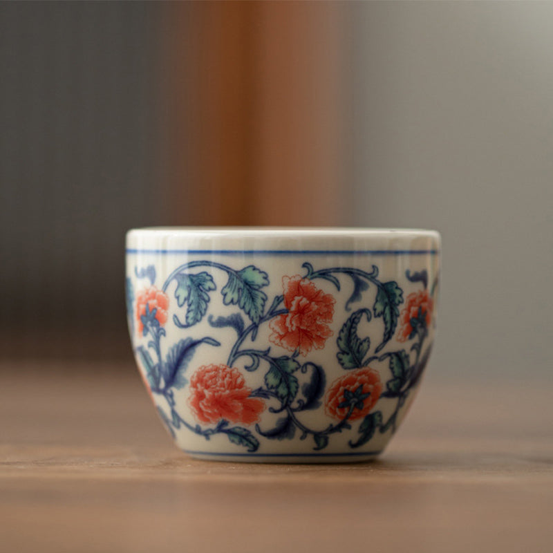 Buddha Stones Koi Fish Arowana Peony Sunflower Ceramic Teacup Kung Fu Tea Cup 60ml - Peony 5.9cm*4.3cm*60ml - image 8