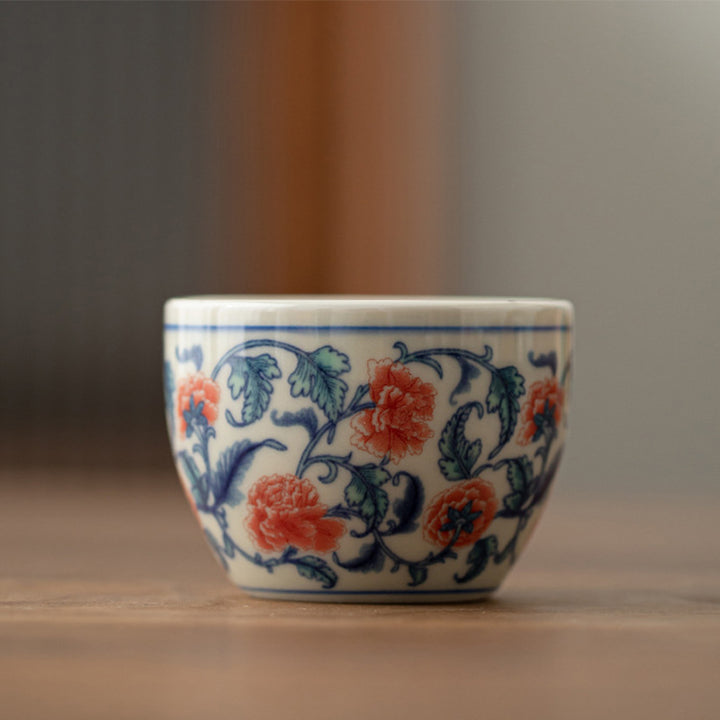 Buddha Stones Koi Fish Arowana Peony Sunflower Ceramic Teacup Kung Fu Tea Cup 60ml - Peony 5.9cm*4.3cm*60ml - image 8