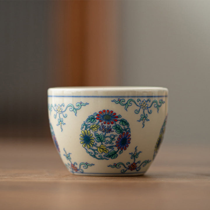 Buddha Stones Koi Fish Arowana Peony Sunflower Ceramic Teacup Kung Fu Tea Cup 60ml - Sunflower 5.9cm*4.3cm*60ml - image 9