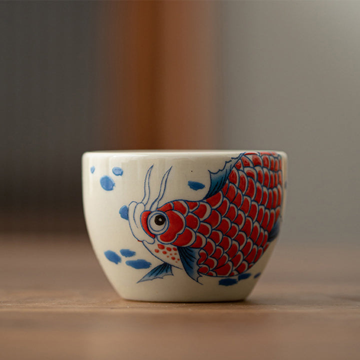 Buddha Stones Koi Fish Arowana Peony Sunflower Ceramic Teacup Kung Fu Tea Cup 60ml - image 2