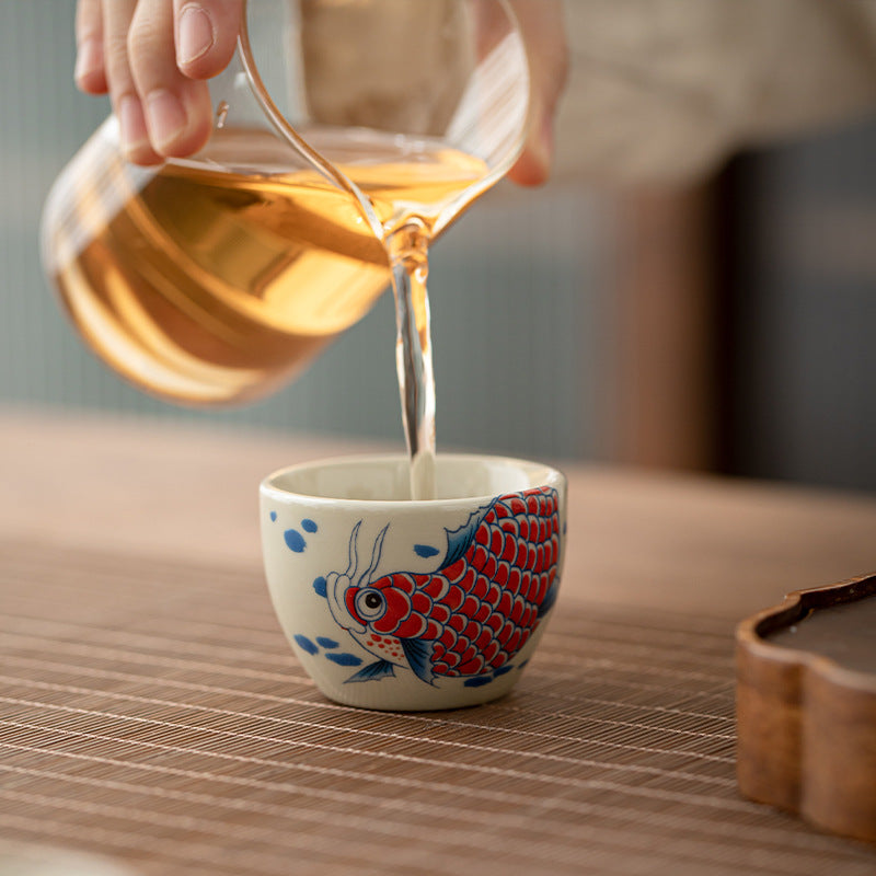 Buddha Stones Koi Fish Arowana Peony Sunflower Ceramic Teacup Kung Fu Tea Cup 60ml - image 4