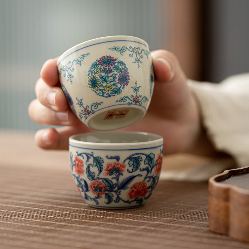 Buddha Stones Koi Fish Arowana Peony Sunflower Ceramic Teacup Kung Fu Tea Cup 60ml - image 16