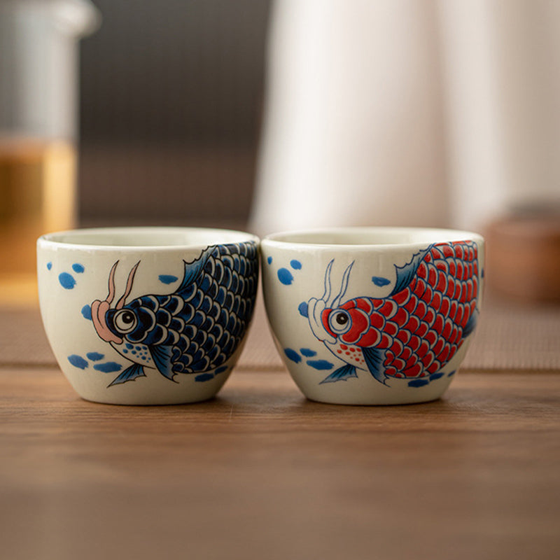 Buddha Stones Koi Fish Arowana Peony Sunflower Ceramic Teacup Kung Fu Tea Cup 60ml - image 6