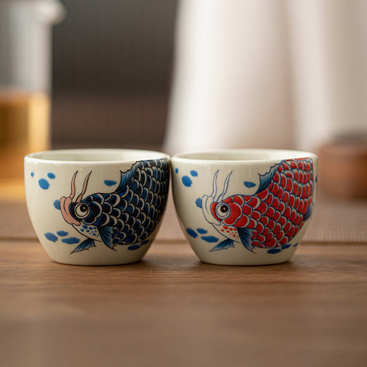 Buddha Stones Koi Fish Arowana Peony Sunflower Ceramic Teacup Kung Fu Tea Cup 60ml - image 6
