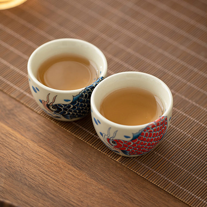Buddha Stones Koi Fish Arowana Peony Sunflower Ceramic Teacup Kung Fu Tea Cup 60ml - image 7