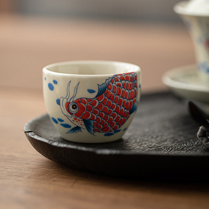 Buddha Stones Koi Fish Arowana Peony Sunflower Ceramic Teacup Kung Fu Tea Cup 60ml - image 3