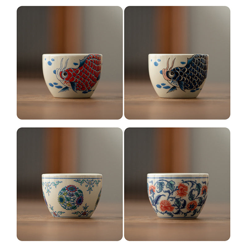 Buddha Stones Koi Fish Arowana Peony Sunflower Ceramic Teacup Kung Fu Tea Cup 60ml - image 17