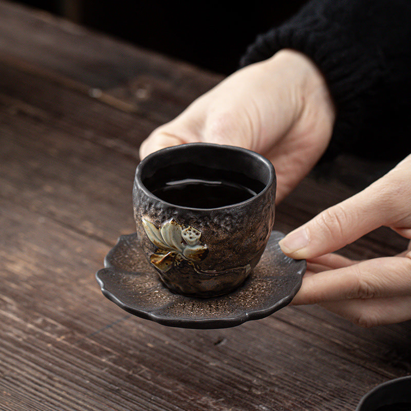 Buddha Stones Vintage Lotus Flower Ceramic Cup Mat Pad Tea Cup Coaster Kung Fu Tea Mat - image 9