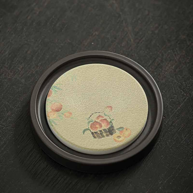 Buddha Stones Plum Blossom Peach Heart Sutra Loquat Magnolia Persimmon Ceramic Cup Mat Pad Coaster Kung Fu Tea Mat - Peach 7.9*1cm - image 3
