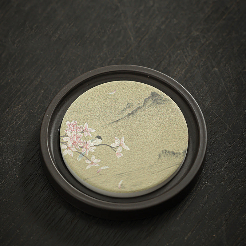 Buddha Stones Plum Blossom Peach Heart Sutra Loquat Magnolia Persimmon Ceramic Cup Mat Pad Coaster Kung Fu Tea Mat - Magnolia 7.9*1cm - image 9