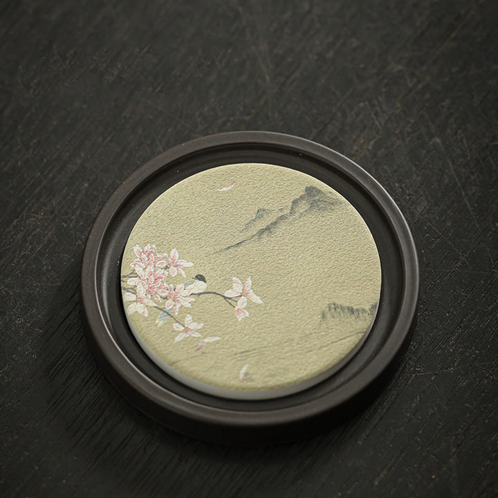 Buddha Stones Plum Blossom Peach Heart Sutra Loquat Magnolia Persimmon Ceramic Cup Mat Pad Coaster Kung Fu Tea Mat - Magnolia 7.9*1cm - image 9