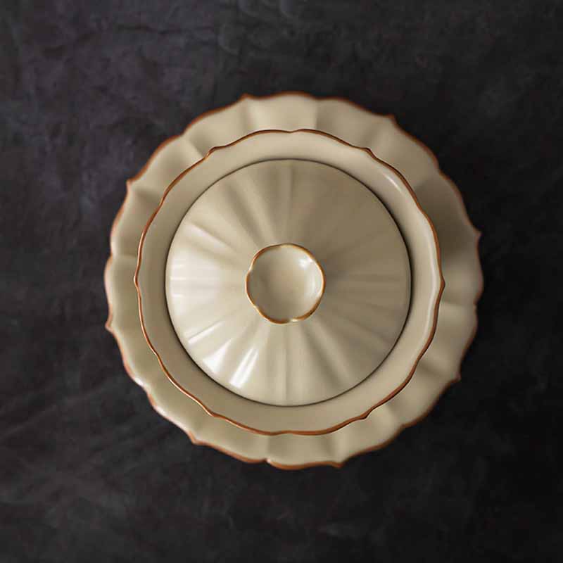 Buddha Stones Beige Plum Blossom Shape Peach Branch Ceramic Gaiwan Sancai Teacup Kung Fu Tea Cup With Lid - image 7