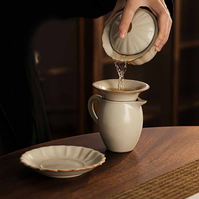 Buddha Stones Beige Plum Blossom Shape Peach Branch Ceramic Gaiwan Sancai Teacup Kung Fu Tea Cup With Lid - image 12