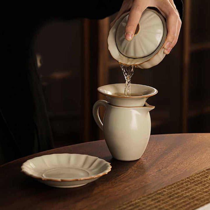 Buddha Stones Beige Plum Blossom Shape Peach Branch Ceramic Gaiwan Sancai Teacup Kung Fu Tea Cup With Lid - image 12