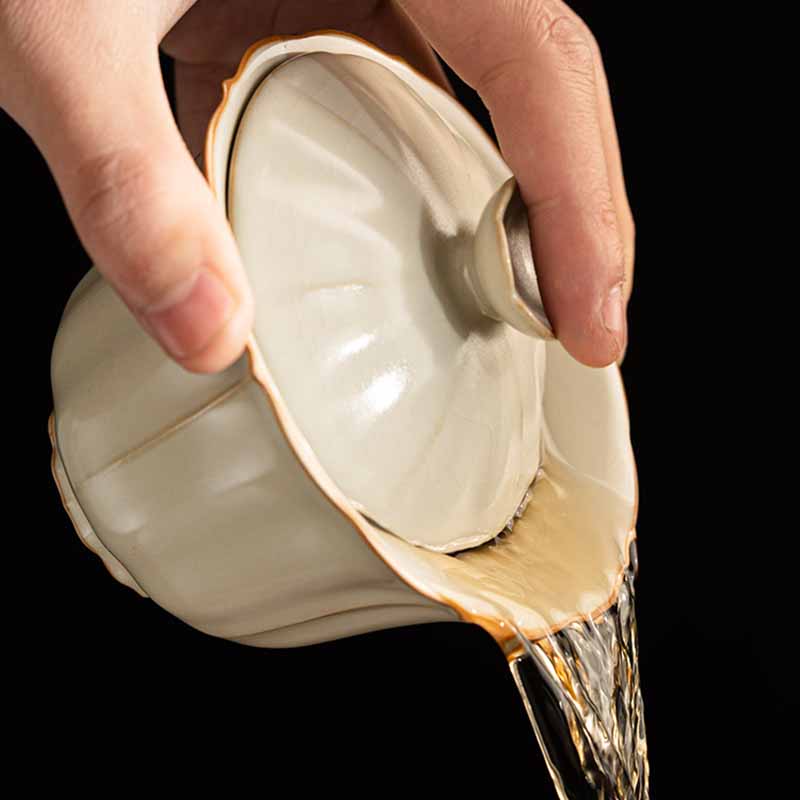 Buddha Stones Beige Plum Blossom Shape Peach Branch Ceramic Gaiwan Sancai Teacup Kung Fu Tea Cup With Lid - image 2