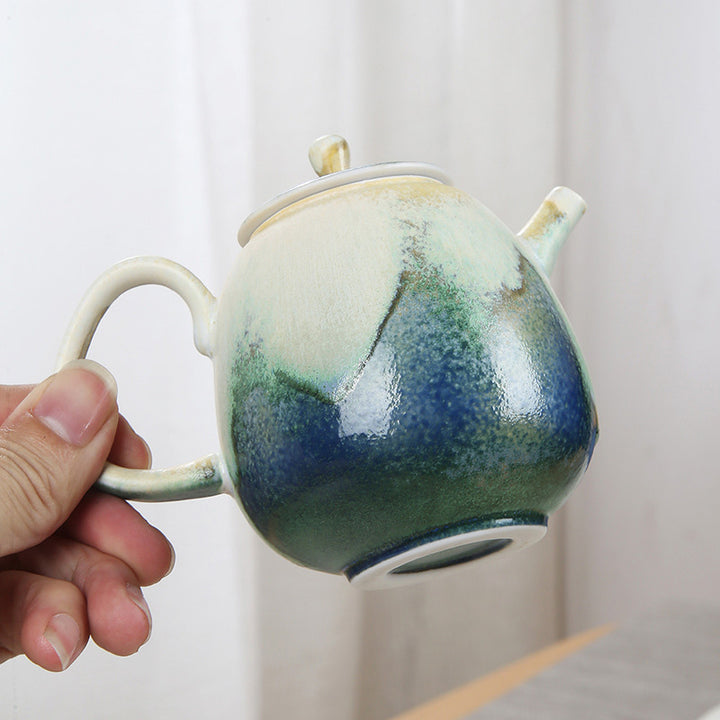Buddha Stones Green Beige Chinese Gongfu Tea Ceramic Kung Fu Teapot 230ml - image 4