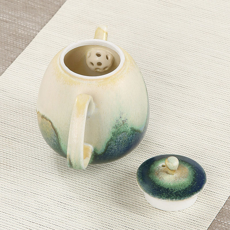 Buddha Stones Green Beige Chinese Gongfu Tea Ceramic Kung Fu Teapot 230ml - image 3
