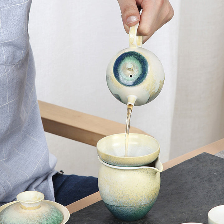 Buddha Stones Green Beige Chinese Gongfu Tea Ceramic Kung Fu Teapot 230ml - image 5