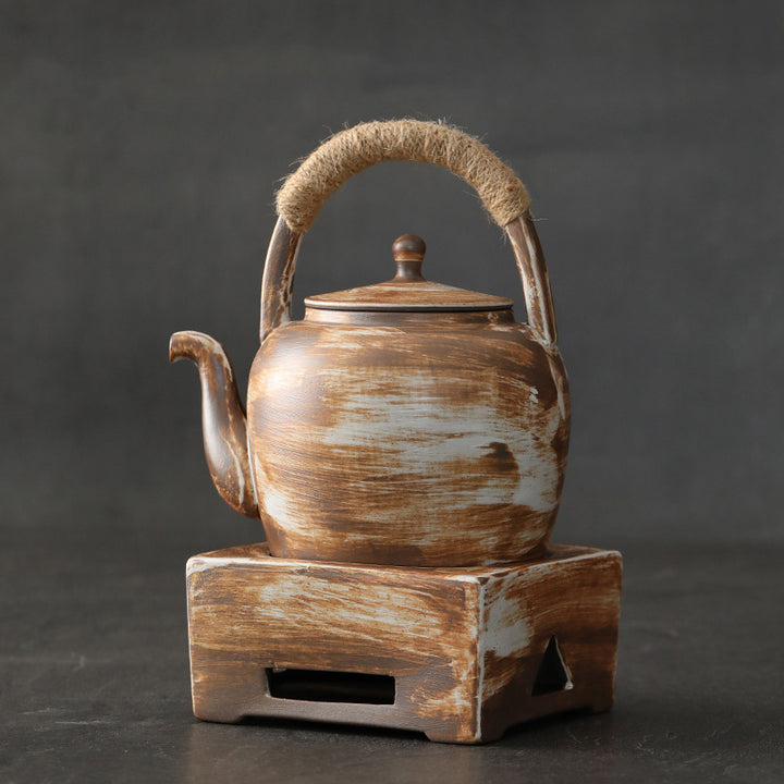Buddha Stones Retro Brown Chinese Gongfu Tea Ceramic Kung Fu Teapot 700ml With Base - Brown Beige 15.7cm*17.0cm*700ml - image 0