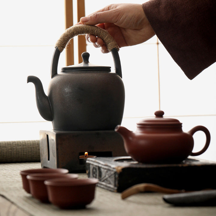 Buddha Stones Retro Brown Chinese Gongfu Tea Ceramic Kung Fu Teapot 700ml With Base - image 16