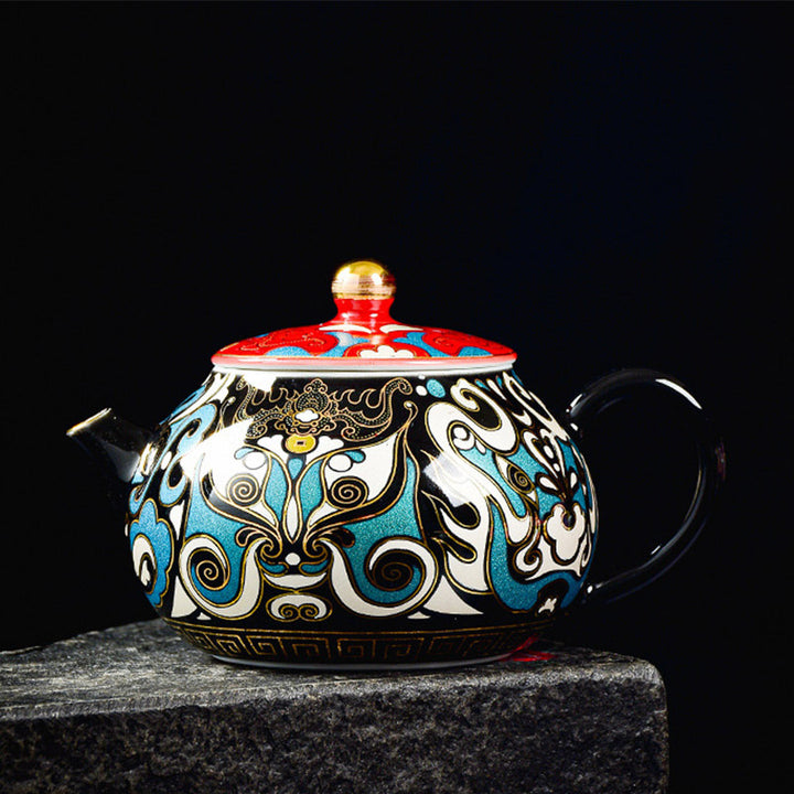 Buddha Stones Peking Opera Mask Pattern Ceramic Gaiwan Sancai Teacup Kung Fu Tea Cup And Saucer With Lid Teapot - Teapot 11.8cm*8cm*160ml - image 8