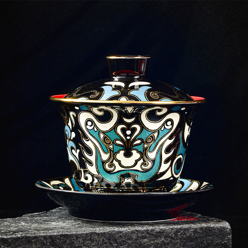 Buddha Stones Peking Opera Mask Pattern Ceramic Gaiwan Sancai Teacup Kung Fu Tea Cup And Saucer With Lid Teapot - image 1