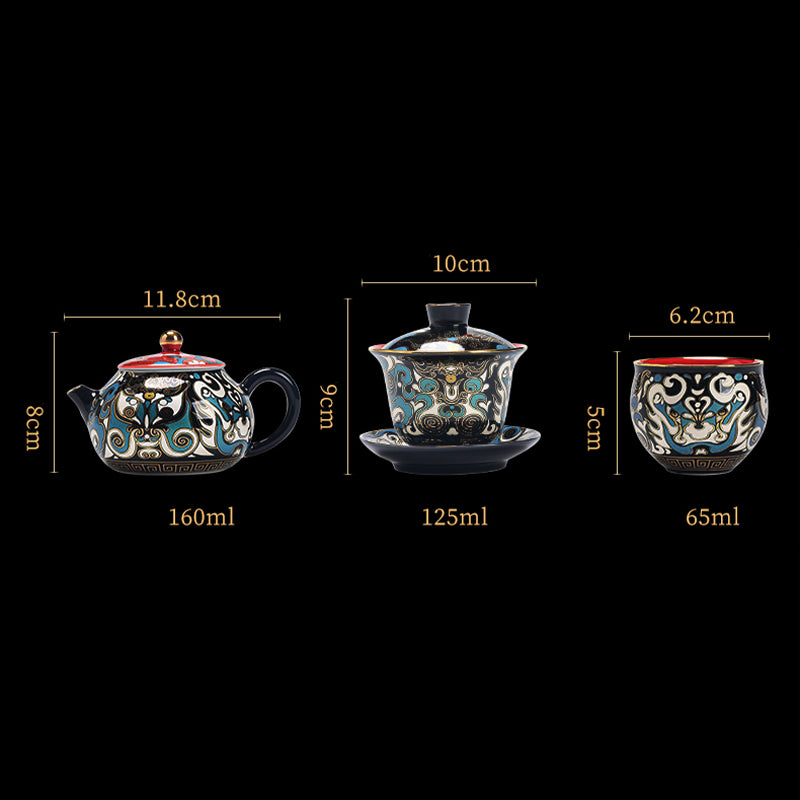Buddha Stones Peking Opera Mask Pattern Ceramic Gaiwan Sancai Teacup Kung Fu Tea Cup And Saucer With Lid Teapot - image 10