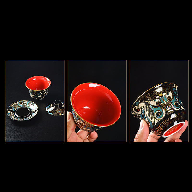 Buddha Stones Peking Opera Mask Pattern Ceramic Gaiwan Sancai Teacup Kung Fu Tea Cup And Saucer With Lid Teapot - image 7