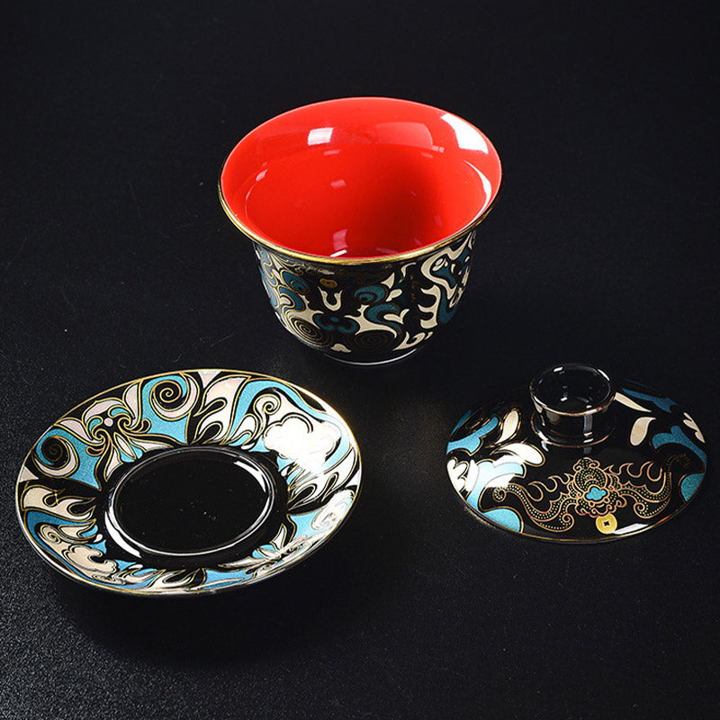 Buddha Stones Peking Opera Mask Pattern Ceramic Gaiwan Sancai Teacup Kung Fu Tea Cup And Saucer With Lid Teapot - image 3