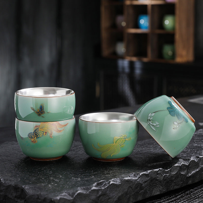 Buddha Stones Butterfly Goldfish Lotus Koi Fish Ceramic Teacup Kung Fu Tea Cup 120ml - image 0