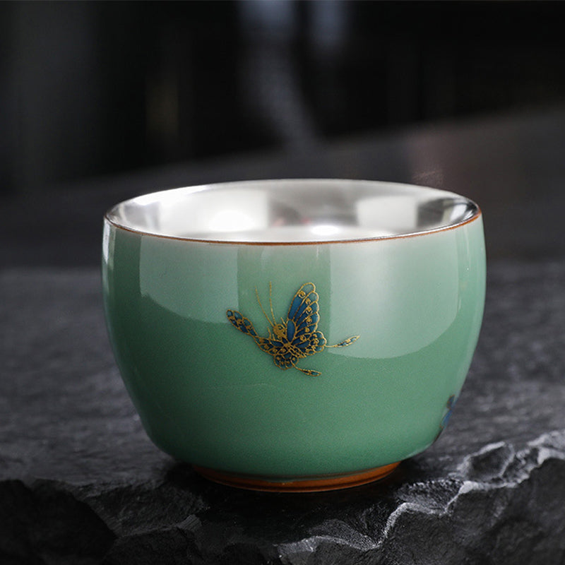 Buddha Stones Butterfly Goldfish Lotus Koi Fish Ceramic Teacup Kung Fu Tea Cup 120ml - Butterfly 7.3cm*5.3cm*120ml - image 1