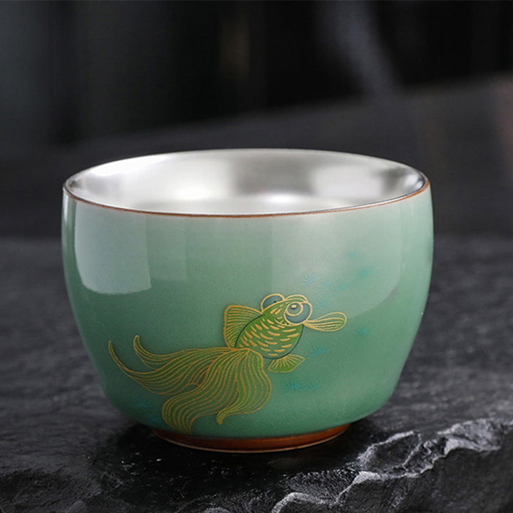Buddha Stones Butterfly Goldfish Lotus Koi Fish Ceramic Teacup Kung Fu Tea Cup 120ml - Goldfish 7.3cm*5.3cm*120ml - image 5