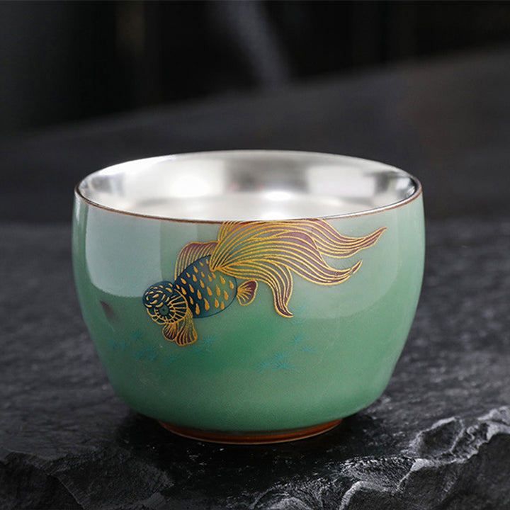 Buddha Stones Butterfly Goldfish Lotus Koi Fish Ceramic Teacup Kung Fu Tea Cup 120ml - Koi Fish 7.3cm*5.3cm*120ml - image 7