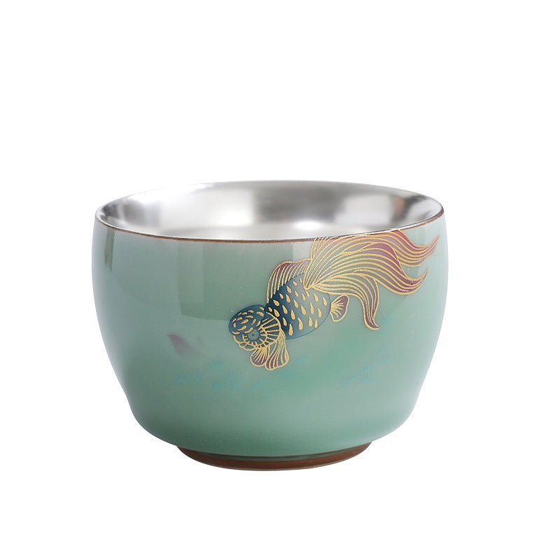 Buddha Stones Butterfly Goldfish Lotus Koi Fish Ceramic Teacup Kung Fu Tea Cup 120ml - image 8