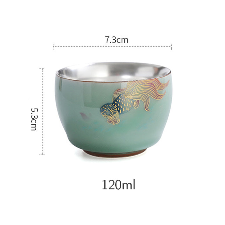Buddha Stones Butterfly Goldfish Lotus Koi Fish Ceramic Teacup Kung Fu Tea Cup 120ml - image 9