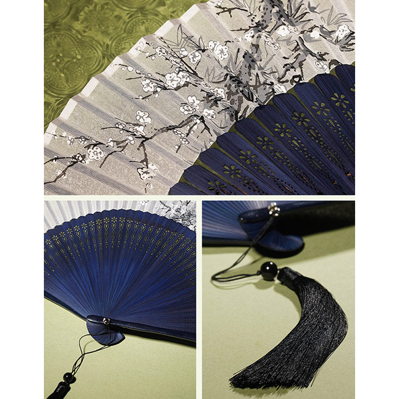 Buddha Stones Ancient Flowers Branches Handheld Bamboo Folding Fan 21cm - image 6