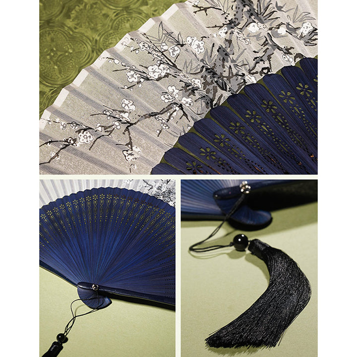 Buddha Stones Ancient Flowers Branches Handheld Bamboo Folding Fan 21cm - image 6