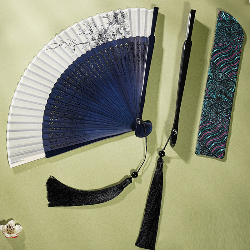 Buddha Stones Ancient Flowers Branches Handheld Bamboo Folding Fan 21cm - image 2