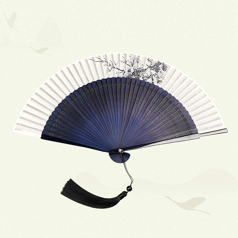 Buddha Stones Ancient Flowers Branches Handheld Bamboo Folding Fan 21cm - image 7