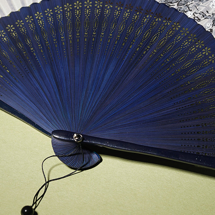Buddha Stones Ancient Flowers Branches Handheld Bamboo Folding Fan 21cm - image 4