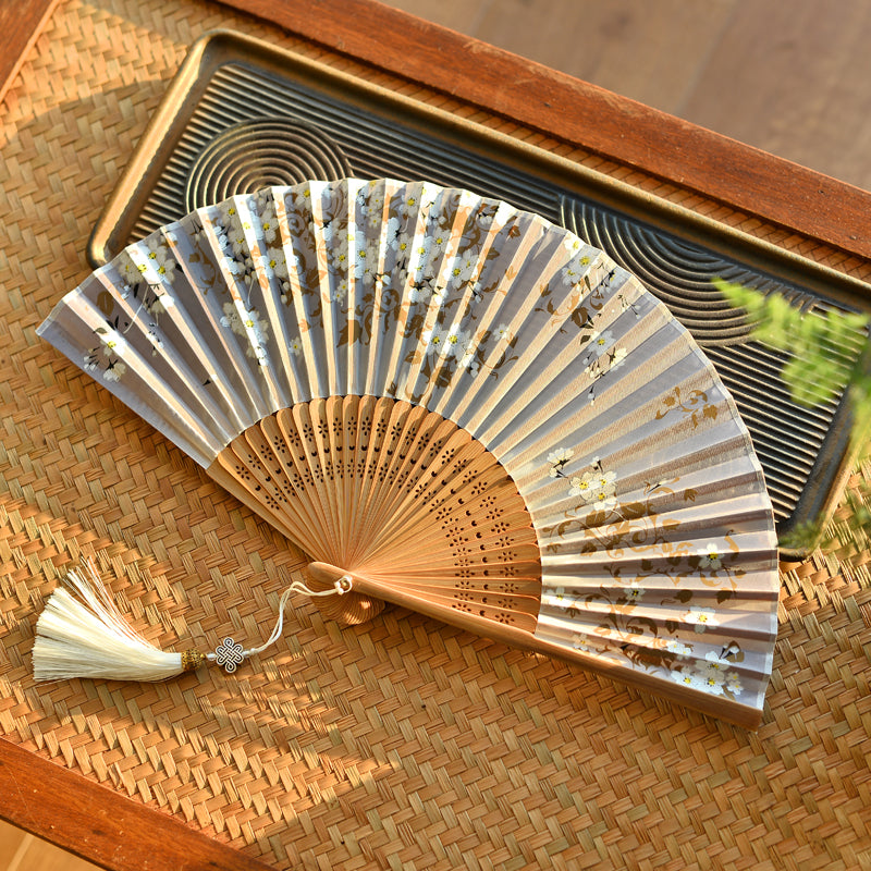 Buddha Stones Cherry Blossoms Sakura Handheld Bamboo Folding Fan 21cm - Cherry Blossoms 21cm - image 0