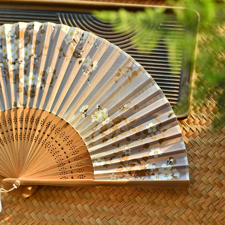 Buddha Stones Cherry Blossoms Sakura Handheld Bamboo Folding Fan 21cm - image 3